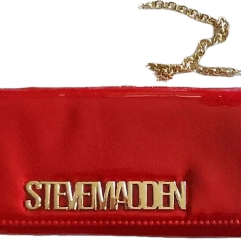 Steve Madden Red Glossy Clutch with Gold Chain NWOT